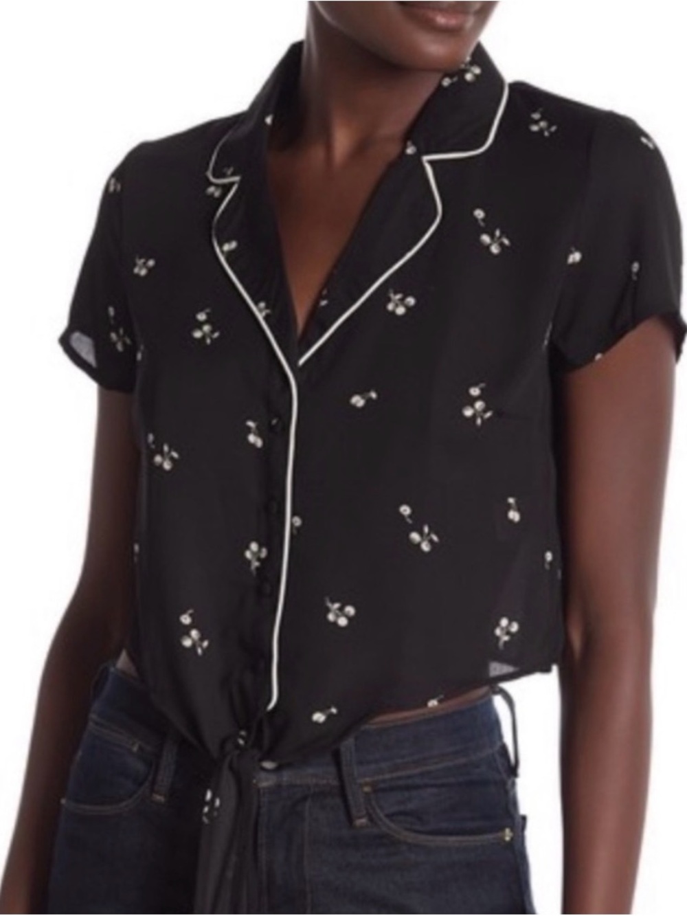 Hiatus Black Cherry Black Short-Sleeve Tie-Front Blouse